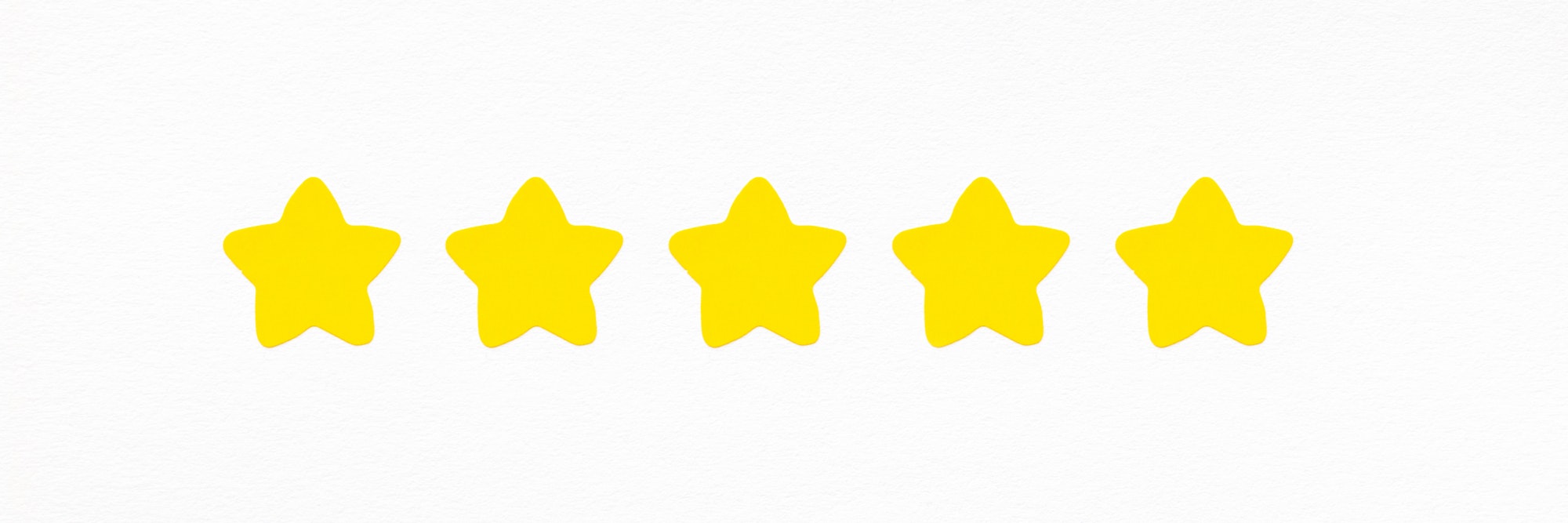 Quality rating. Approval acceptance honor. Five yellow stars row on white background. The best